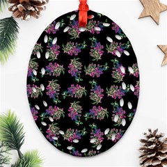 Midnight Noir Garden Chic Pattern Ornament (oval Filigree) by dflcprintsclothing