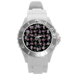 Midnight Noir Garden Chic Pattern Round Plastic Sport Watch (l) by dflcprintsclothing