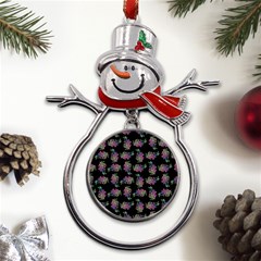 Midnight Noir Garden Chic Pattern Metal Snowman Ornament by dflcprintsclothing