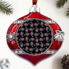 Midnight Noir Garden Chic Pattern Metal Snowflake And Bell Red Ornament by dflcprintsclothing