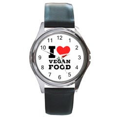 I Love Vegan Food  Round Metal Watch by ilovewhateva