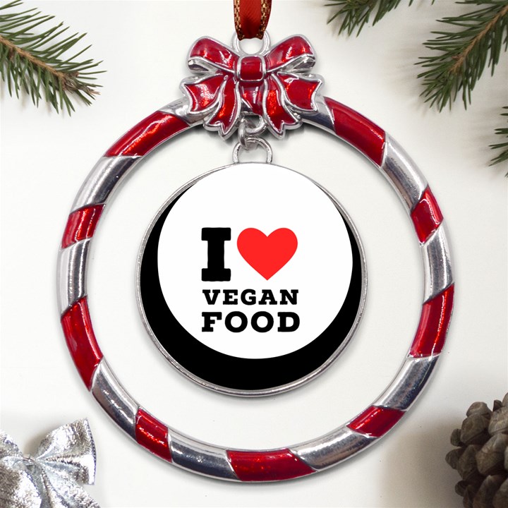 I love vegan food  Metal Red Ribbon Round Ornament