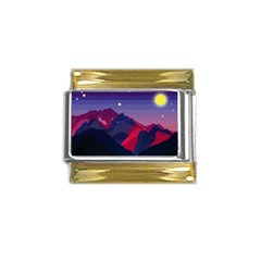 Abstract Landscape Sunrise Mountains Blue Sky Gold Trim Italian Charm (9mm) by Grandong