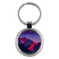 Abstract Landscape Sunrise Mountains Blue Sky Key Chain (round) by Grandong