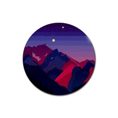 Abstract Landscape Sunrise Mountains Blue Sky Rubber Round Coaster (4 Pack) by Grandong