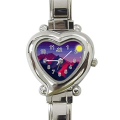 Abstract Landscape Sunrise Mountains Blue Sky Heart Italian Charm Watch by Grandong