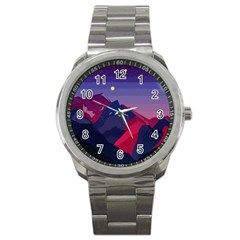 Abstract Landscape Sunrise Mountains Blue Sky Sport Metal Watch by Grandong