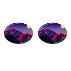 Abstract Landscape Sunrise Mountains Blue Sky Cufflinks (oval) by Grandong