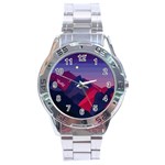 Abstract Landscape Sunrise Mountains Blue Sky Stainless Steel Analogue Watch Front