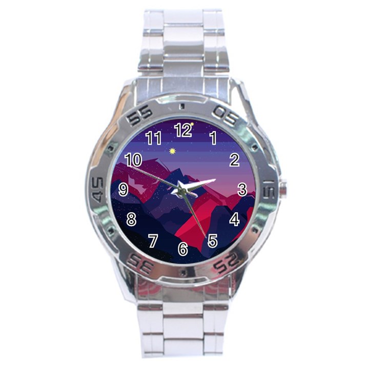 Abstract Landscape Sunrise Mountains Blue Sky Stainless Steel Analogue Watch