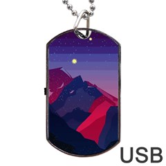 Abstract Landscape Sunrise Mountains Blue Sky Dog Tag Usb Flash (one Side) by Grandong