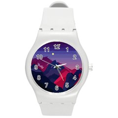 Abstract Landscape Sunrise Mountains Blue Sky Round Plastic Sport Watch (m) by Grandong