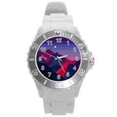 Abstract Landscape Sunrise Mountains Blue Sky Round Plastic Sport Watch (l) by Grandong