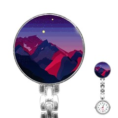 Abstract Landscape Sunrise Mountains Blue Sky Stainless Steel Nurses Watch by Grandong