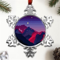 Abstract Landscape Sunrise Mountains Blue Sky Metal Small Snowflake Ornament by Grandong