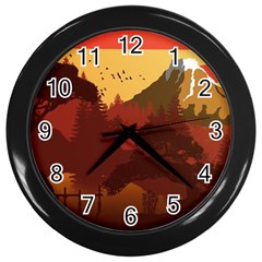 Japan Art Illustration Wall Clock (black) by Grandong