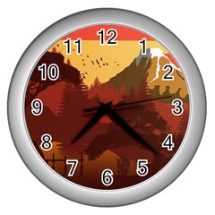 Japan Art Illustration Wall Clock (silver) by Grandong