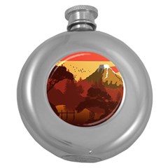 Japan Art Illustration Round Hip Flask (5 Oz) by Grandong