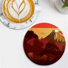 Japan Art Illustration Uv Print Round Tile Coaster by Grandong