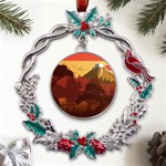 Japan Art Illustration Metal X mas Wreath Holly leaf Ornament Front