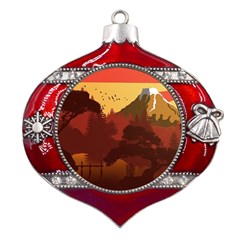 Japan Art Illustration Metal Snowflake And Bell Red Ornament by Grandong