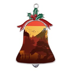 Japan Art Illustration Metal Holly Leaf Bell Ornament by Grandong