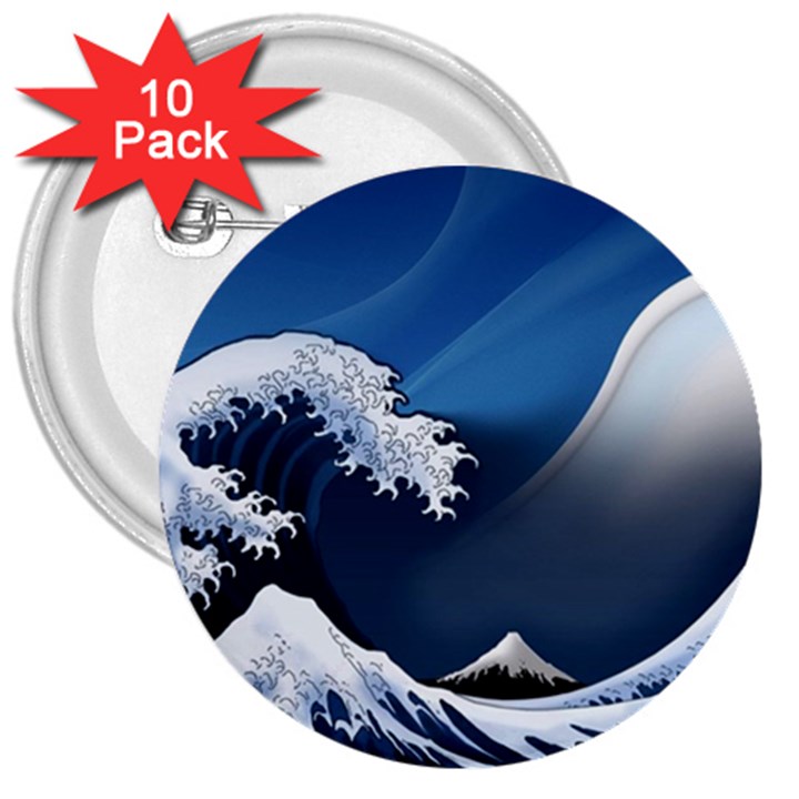 The Great Wave Off Kanagawa 3  Buttons (10 pack) 