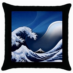 The Great Wave Off Kanagawa Throw Pillow Case (black)