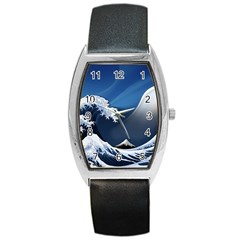 The Great Wave Off Kanagawa Barrel Style Metal Watch by Grandong