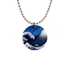 The Great Wave Off Kanagawa 1  Button Necklace