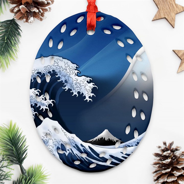 The Great Wave Off Kanagawa Oval Filigree Ornament (Two Sides)