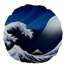 The Great Wave Off Kanagawa Large 18  Premium Round Cushions