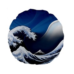 The Great Wave Off Kanagawa Standard 15  Premium Flano Round Cushions