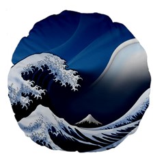 The Great Wave Off Kanagawa Large 18  Premium Flano Round Cushions