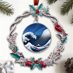 The Great Wave Off Kanagawa Metal X mas Wreath Holly Leaf Ornament by Grandong