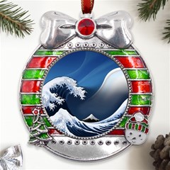 The Great Wave Off Kanagawa Metal X mas Ribbon With Red Crystal Round Ornament