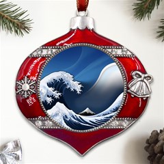 The Great Wave Off Kanagawa Metal Snowflake And Bell Red Ornament