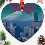 The Sun City Tokyo Japan Volcano Kyscrapers Building Ornament (Heart) Front