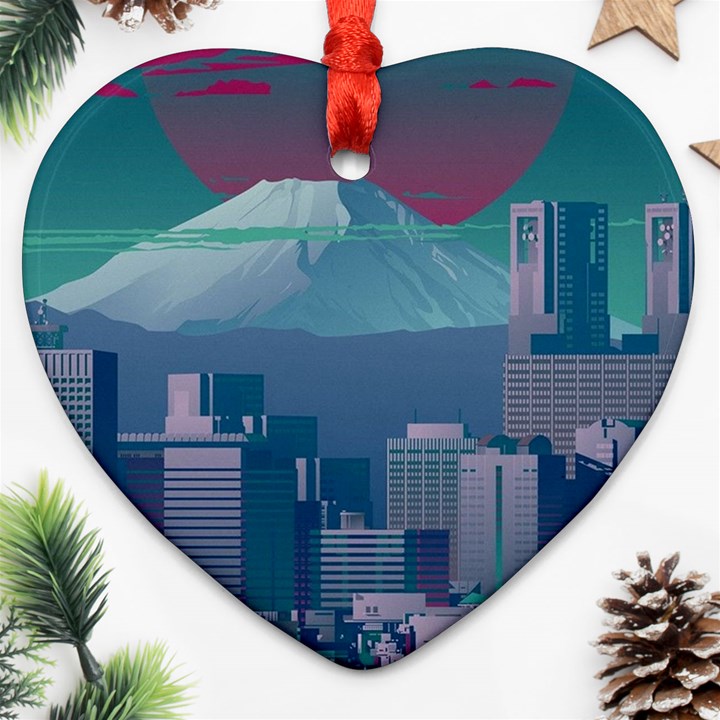 The Sun City Tokyo Japan Volcano Kyscrapers Building Ornament (Heart)