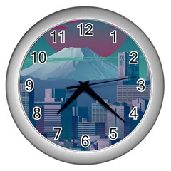 The Sun City Tokyo Japan Volcano Kyscrapers Building Wall Clock (silver)