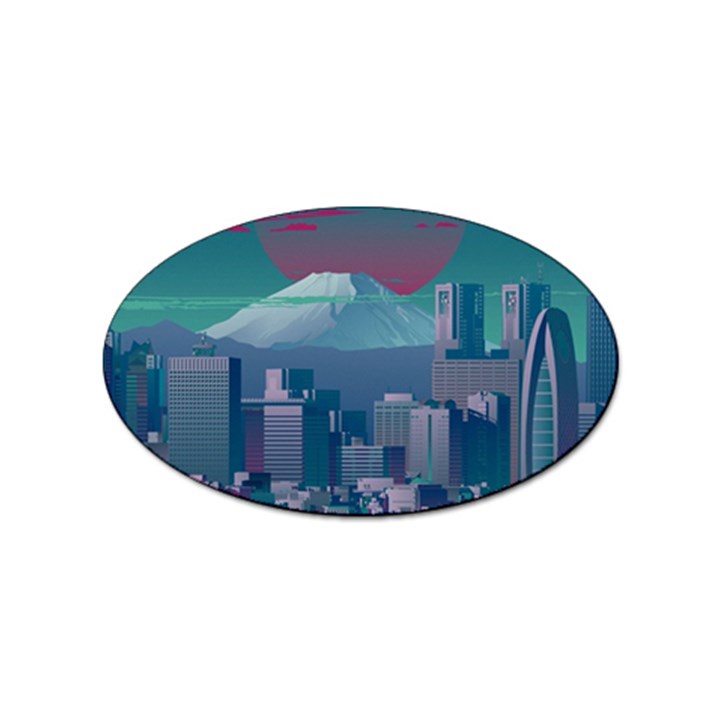 The Sun City Tokyo Japan Volcano Kyscrapers Building Sticker Oval (100 pack)