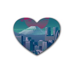 The Sun City Tokyo Japan Volcano Kyscrapers Building Rubber Heart Coaster (4 Pack)