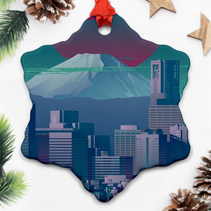 The Sun City Tokyo Japan Volcano Kyscrapers Building Ornament (Snowflake)