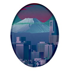 The Sun City Tokyo Japan Volcano Kyscrapers Building Oval Glass Fridge Magnet (4 Pack) by Grandong