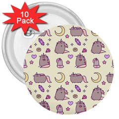 Beautiful Beauty Cartoon Cat 3  Buttons (10 Pack)  by Grandong