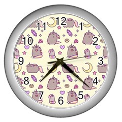 Beautiful Beauty Cartoon Cat Wall Clock (silver) by Grandong