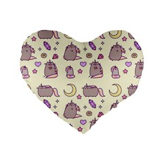 Beautiful Beauty Cartoon Cat Standard 16  Premium Heart Shape Cushions