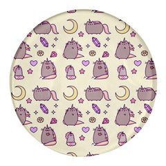 Beautiful Beauty Cartoon Cat Round Glass Fridge Magnet (4 Pack)