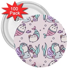 Cartoon Cat Cute Animal Design Drawing Illustration Kawaii 3  Buttons (100 Pack)  by Grandong