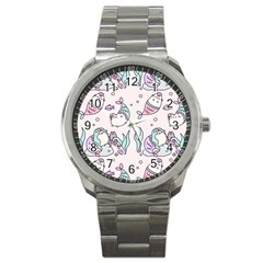 Cartoon Cat Cute Animal Design Drawing Illustration Kawaii Sport Metal Watch by Grandong